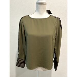 Vince Camuto Women's Contrast-Trim Long-Sleeve Top Size Small Olive Color New